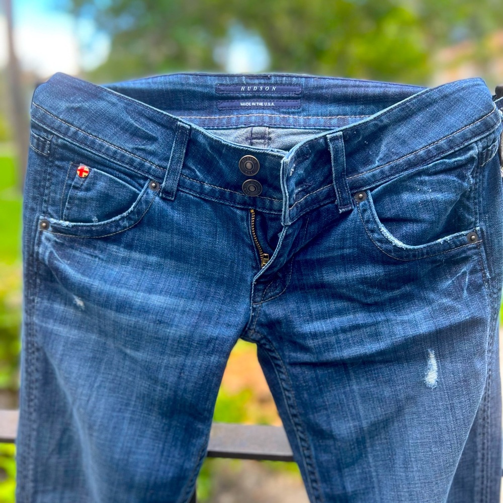 Hudson size 26 distressed, low rise, flare leg Jean